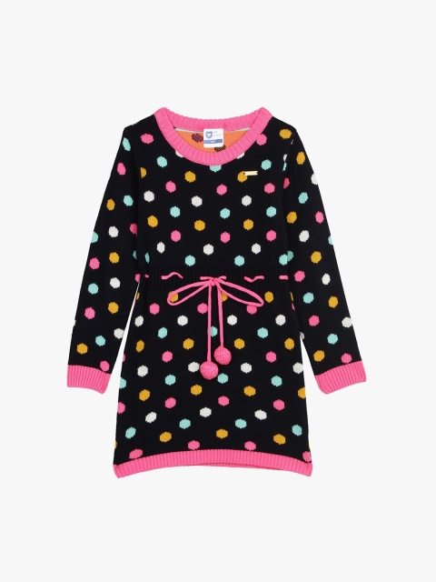 

612 league Girls Black & Pink Printed A-Line Cotton Dress