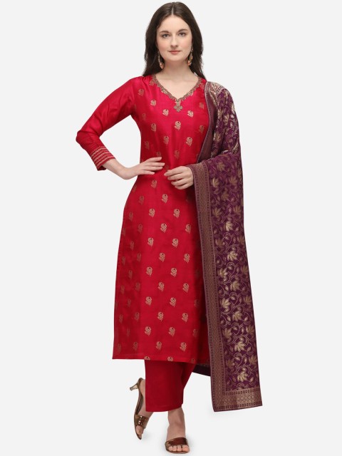

Seerat Women Purple Woven Design Jacquard Kurta with Trousers & Dupatta