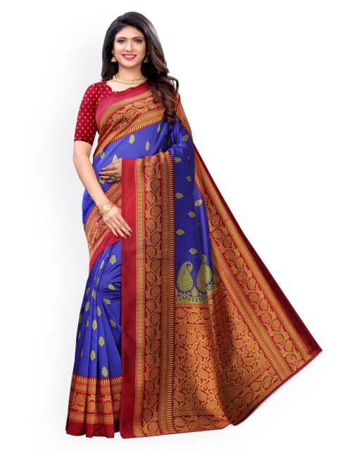 

KALINI Blue & Red Poly Silk Woven Design Saree