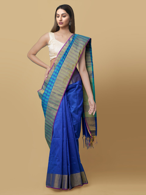 

Unnati Silks Blue Art Silk Solid Patola Saree