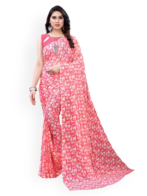 

KALINI Pink Printed Poly Chiffon Saree