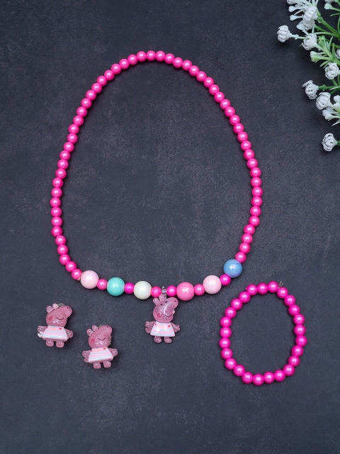 

Golden Peacock Girls Pink & Blue Beaded Handcrafted Jewellery Set