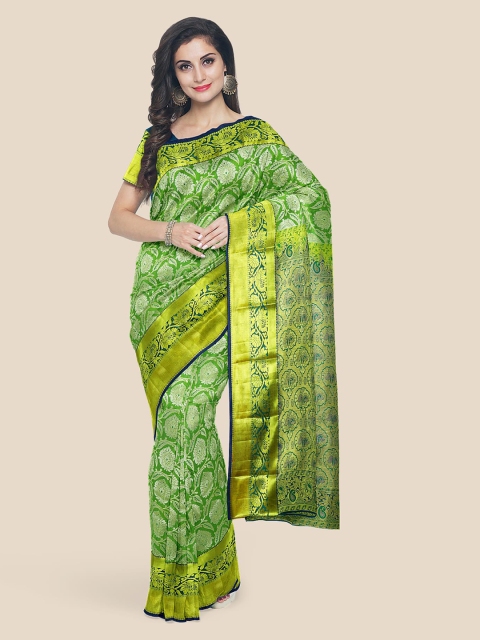 

Kalamandir Green Silk Blend Woven Design Kanjeevaram Saree