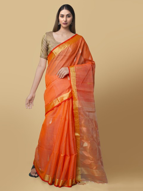 

Unnati Silks Orange Silk Cotton Woven Design Maheshwari Saree
