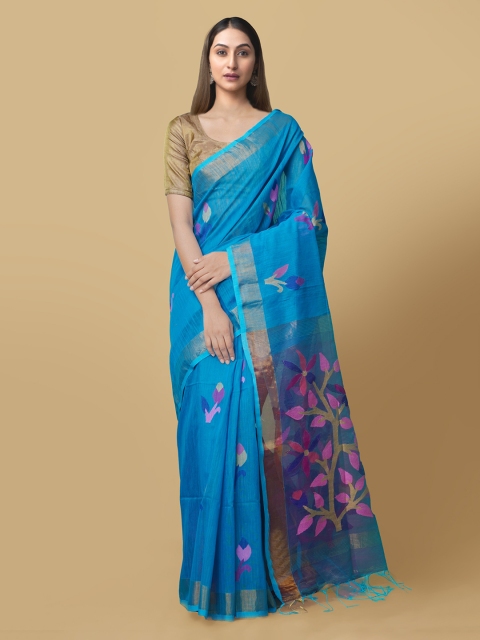 

Unnati Silks Blue Silk Cotton Woven Design Maheshwari Saree