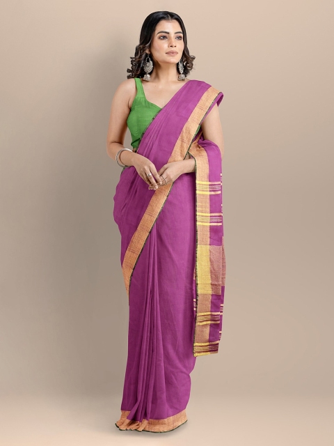

BharatSthali Purple Pure Cotton Solid Mangalagiri Saree