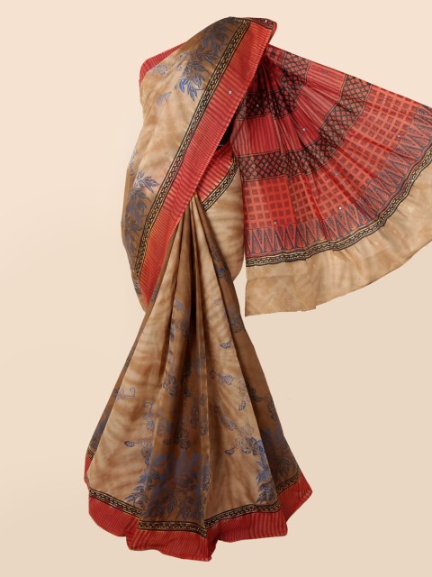 

Pothys Brown & Red Pure Cotton Printed Saree