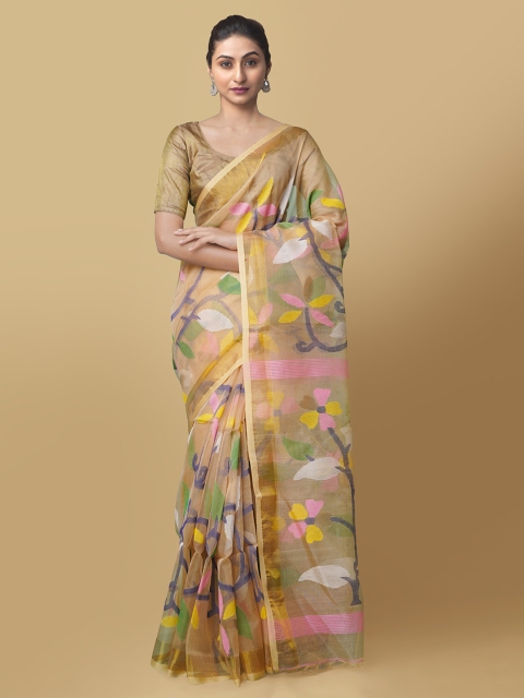 

Unnati Silks Brown Silk Cotton Woven Design Maheshwari Saree