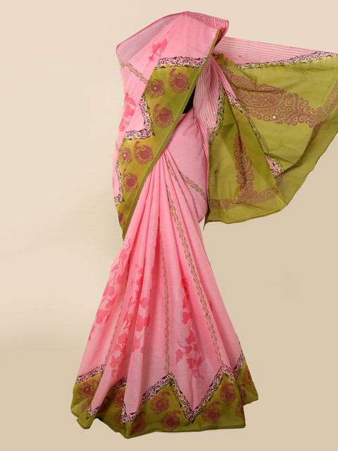 

Pothys Pink & Green Pure Cotton Printed Saree
