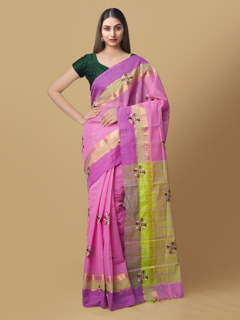 

Unnati Silks Pink Pure Cotton Embroidered Mangalagiri Saree