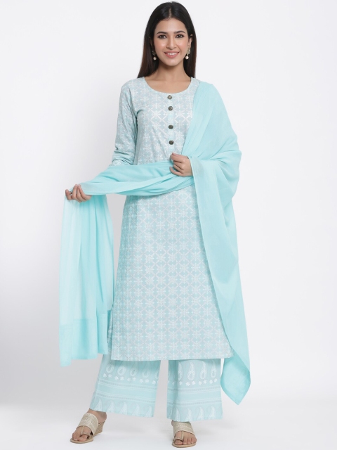 

kipek Women Blue Cotton Kurta and Palazzo Set