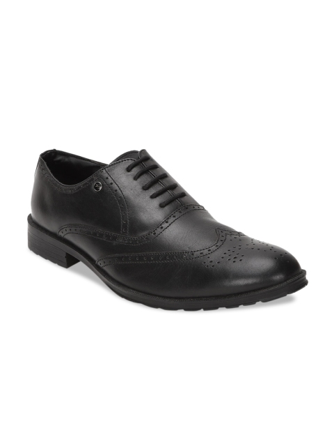 

Peter England Men Black Solid Leather Formal Brogues