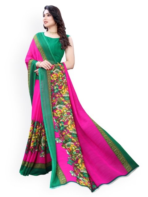 

KALINI Pink & Green Pure Georgette Printed Saree
