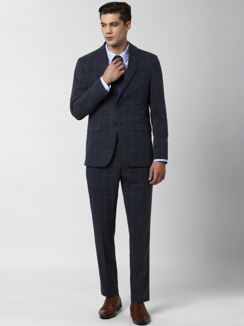

Peter England Elite Men Navy Blue Checked Single-Breasted Slim Fit Formal Suit