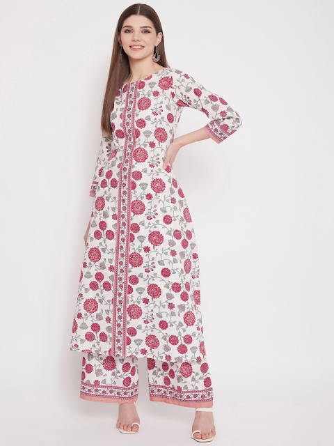 

Tissu Women White & Pink Floral Printed Kurta