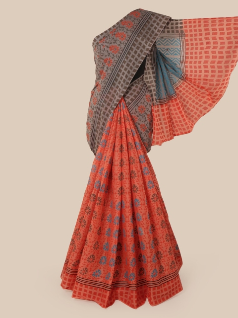 

Pothys Grey & Orange Pure Cotton Printed Saree