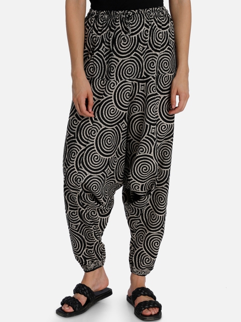 

Aditi Wasan Women Black & White Jalebi Printed Alibaba Harem Pants