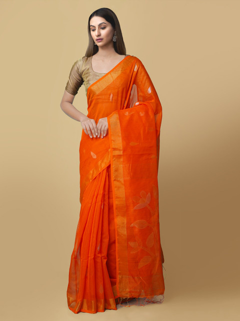 

Unnati Silks Orange Woven Design Maheshwari Saree