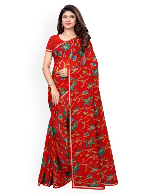 

KALINI Red Printed Pure Chiffon Saree