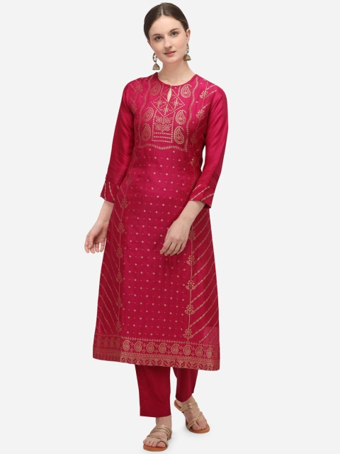 

Seerat Women Pink & Gold-Toned Printed Kurta with Trousers