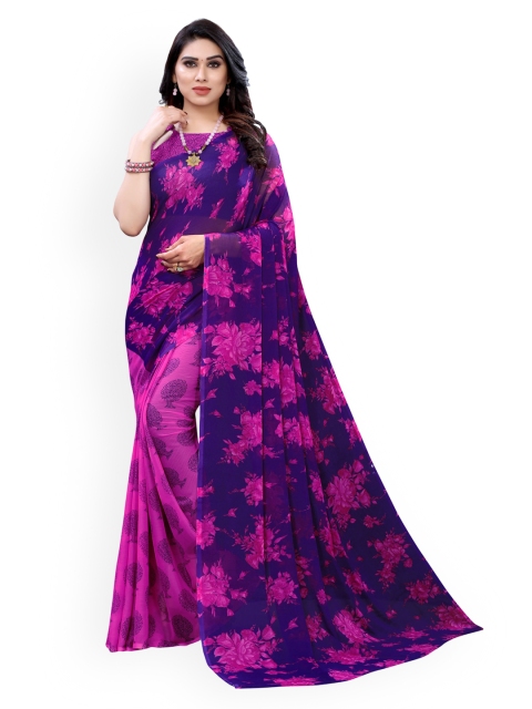 

KALINI Pink & Blue Poly Chiffon Printed Saree