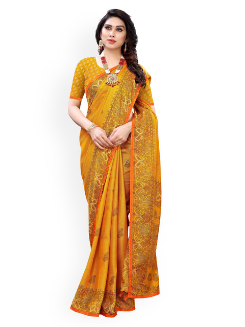 

KALINI Mustard Printed Jute Cotton Saree