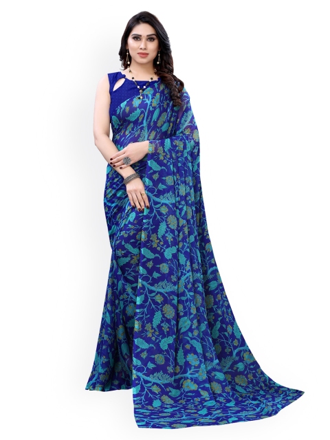 

KALINI Blue Printed Poly Chiffon Saree