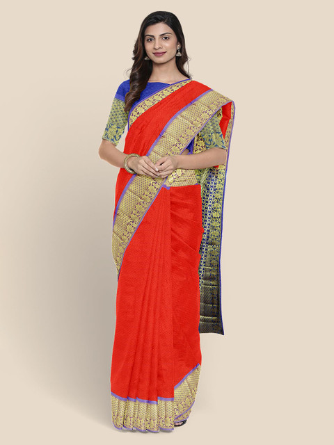 

Kalamandir Orange Silk Blend Woven Design Kanjeevaram Saree