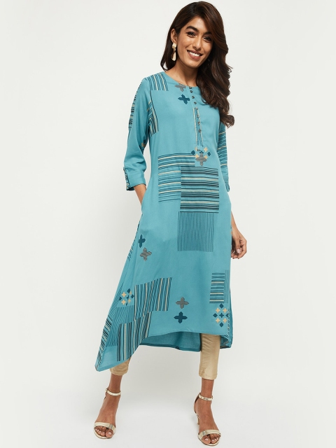 

max Women Blue Geometric Printed Kurta