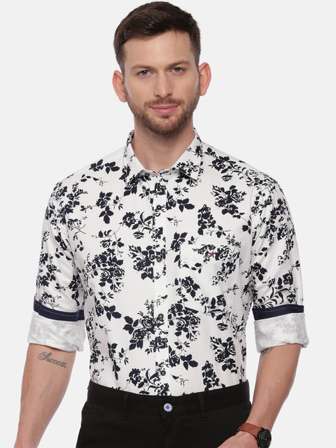 

CROYDON Men White Regular Fit Printed Casual Shirt