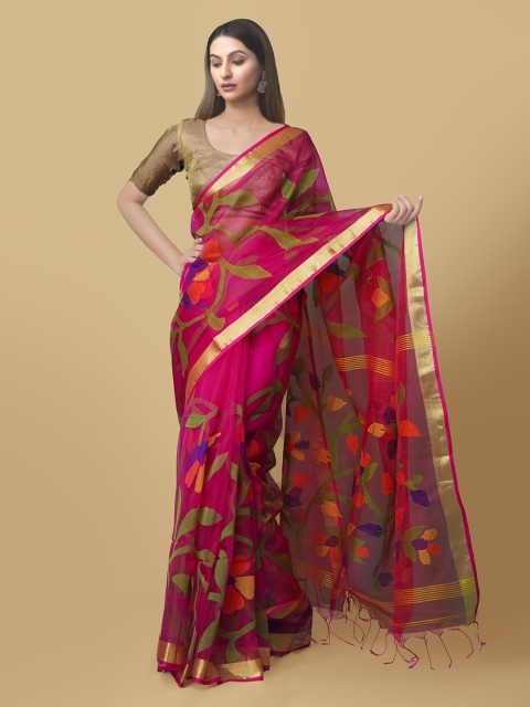 

Unnati Silks Pink Silk Cotton Woven Design Maheshwari Saree