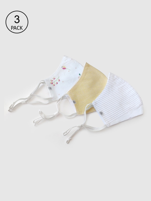 

FableStreet Unisex Pack Of 3 White & Yellow Striped 100% Cotton Reusable Masks