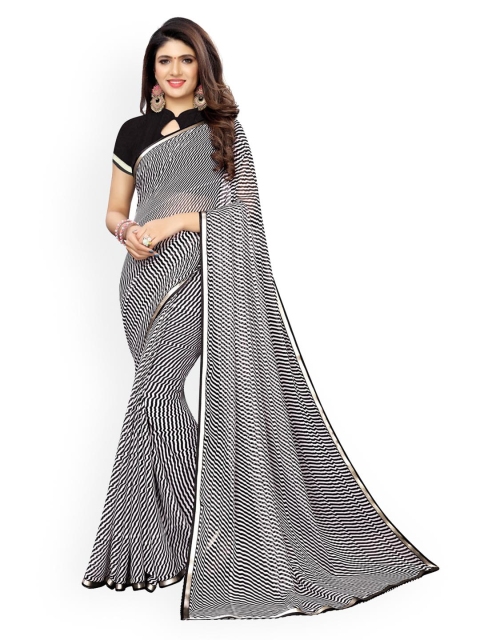 

KALINI White & Black Poly Chiffon Leheriya Printed Saree