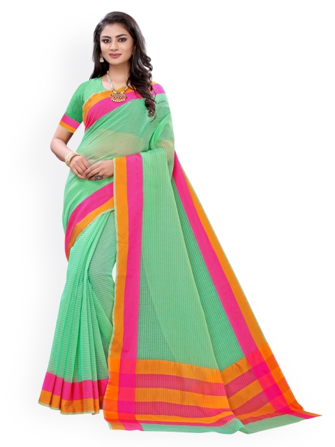 

KALINI Green Striped Cotton Blend Saree