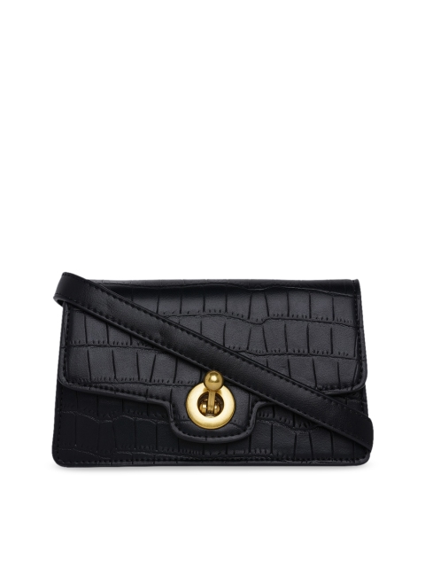 

20Dresses Black Self Design Sling Bag