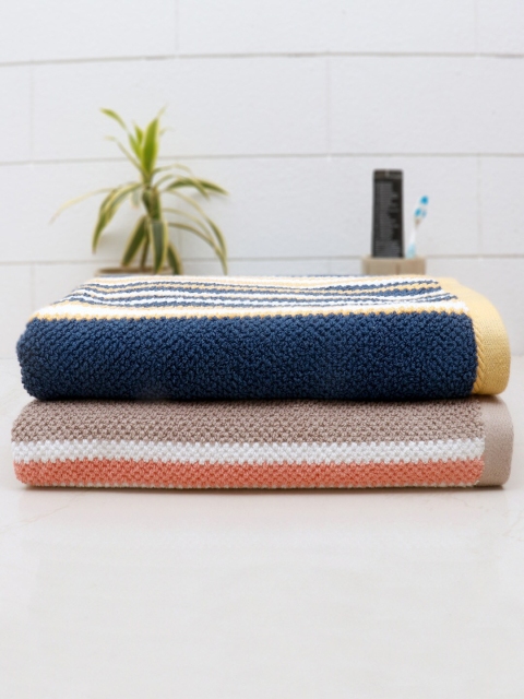 

AVI Living Unisex Set Of 2 Striped 550 GSM Cotton Bath Towels, Coral