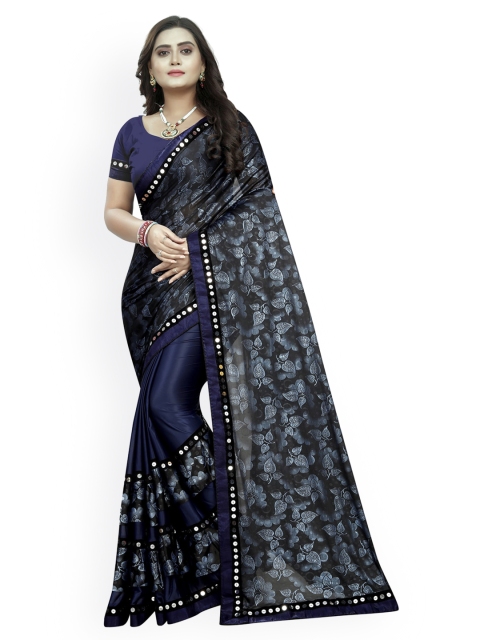 

KALINI Navy Blue & Grey Polyester Printed Saree