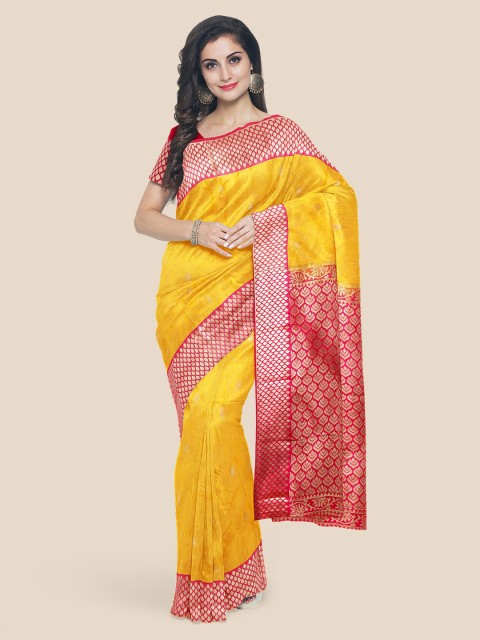 

Kalamandir Yellow Silk Blend Woven Design Kanjeevaram Saree