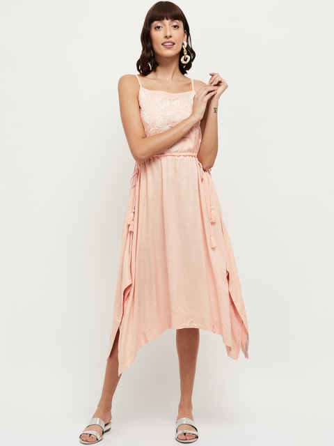 

max Women Peach-Coloured Solid Fit and Flare Dress