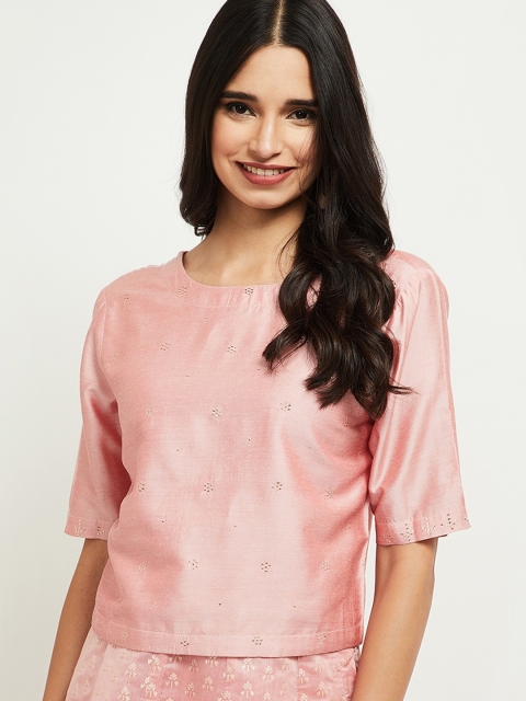 

max Pink Floral Embroidered Georgette Regular Top