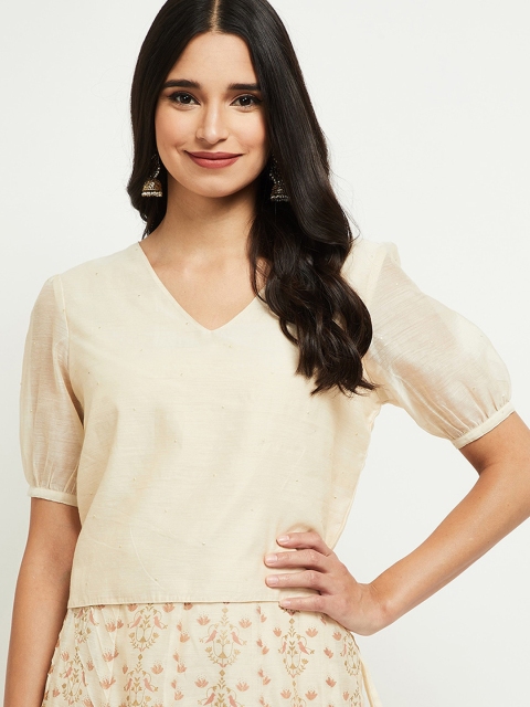 

max Beige Georgette Regular Top