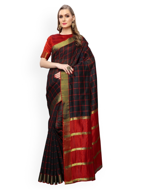 

KALINI Black Silk Cotton Checked Chanderi Saree