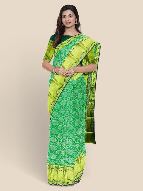 

Kalamandir Green Silk Blend Woven Design Kanjeevaram Saree