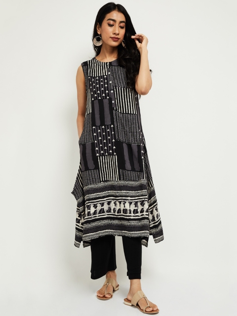 

max Women Black Geometric Printed Kurta