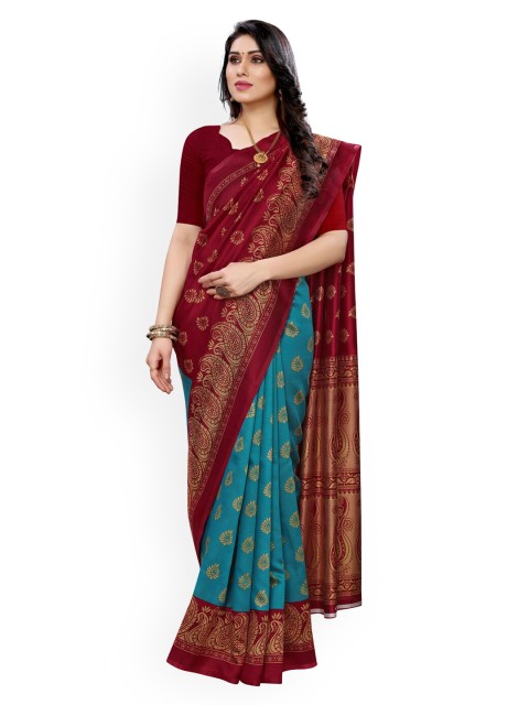 

KALINI Maroon & Blue Poly Silk Printed Pochampally Saree