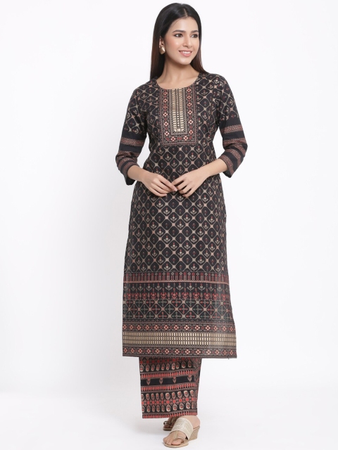 

kipek Women Black Cotton Kurta and Palazzo Set