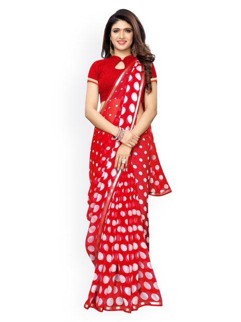 

KALINI Red Printed Poly Chiffon Saree