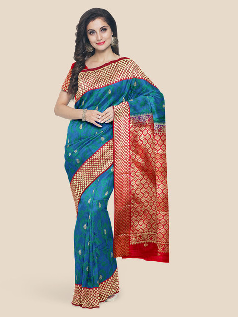 

Kalamandir Blue Silk Blend Woven Design Kanjeevaram Saree