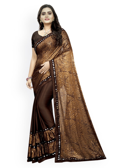

KALINI Brown Printed Polyester Saree