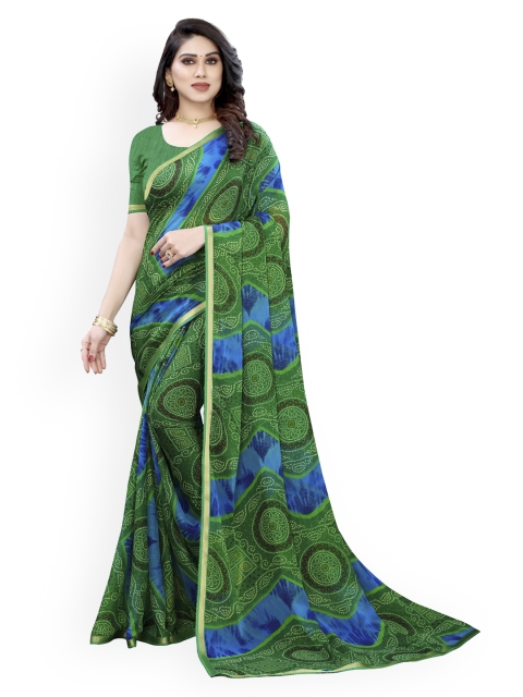 

KALINI Green & Blue Poly Chiffon Printed Bandhani Saree